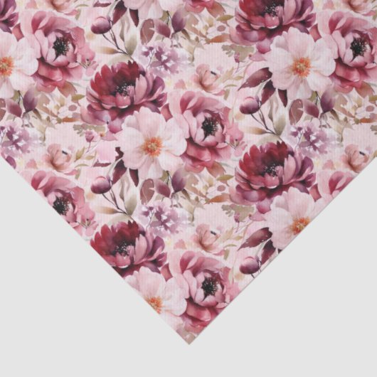 Elegant Pink Burgundy Floral Tissuepapier (Detail)