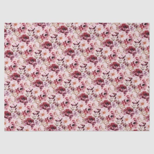 Elegant Pink Burgundy Floral Tissuepapier (Voorkant)