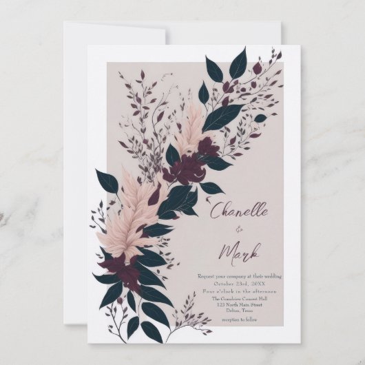 Elegant Pink Burgundy Floral trekt bruiloft uit Kaart (Voorkant)