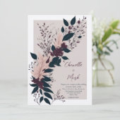 Elegant Pink Burgundy Floral trekt bruiloft uit Kaart (Staand voorkant)