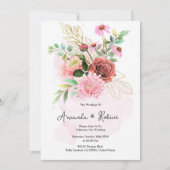 Elegant Pink & Burgundy Floral Wedding Invitation Kaart (Voorkant)