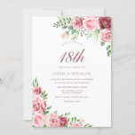 Elegant Pink & Burgundy Girls 18th Birthday Invite Kaart<br><div class="desc">Elegant Pink & Burgundy Girls 18e verjaardag Noite Elegant Floral Pink Burgundy Design. Variaties in de uitnodiging en overeenkomende objecten in onze winkel</div>