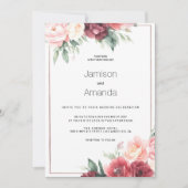 Elegant pink burgundy watercolor floral Wedding Kaart (Voorkant)