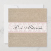 Elegant Pink Burlap Bat Mitzvah Uitnodiging (Voorkant)