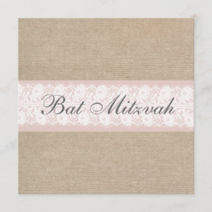 Elegant Pink Burlap Bat Mitzvah Uitnodiging