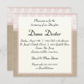 Elegant Pink Burlap Lace Baptism Uitnodiging (Voorkant / Achterkant)