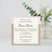 Elegant Pink Burlap Lace Baptism Uitnodiging (Staand voorkant)