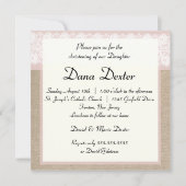 Elegant Pink Burlap Lace Baptism Uitnodiging (Voorkant)