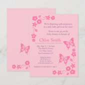 Elegant Pink Butterfly baby shower Kaart (Voorkant / Achterkant)