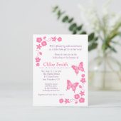 Elegant Pink Butterfly baby shower Kaart (Staand voorkant)