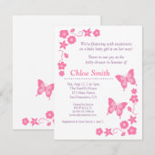 Elegant Pink Butterfly baby shower Kaart (Voorkant / Achterkant)