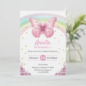 Elegant Pink butterfly birthday Invitation Kaart (Staand voorkant)