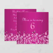 Elegant Pink Butterfly Kind's verjaardagsuitnodigi Kaart (Voorkant / Achterkant)