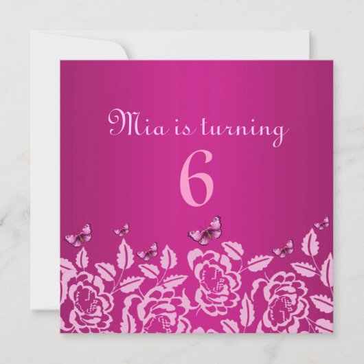 Elegant Pink Butterfly Kind's verjaardagsuitnodigi Kaart (Voorkant)