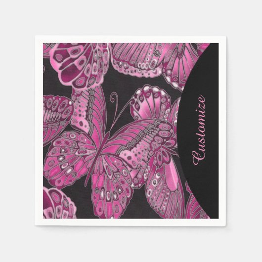 Elegant Pink Butterfly Pattern Napkins Servet (Voorkant)