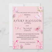 Elegant Pink Butterfly Wedding Invitation | Edit Kaart (Voorkant)