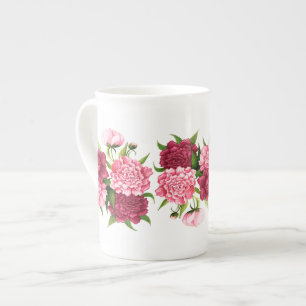 Elegant Pink Camellias Bone China Mok