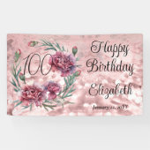 Elegant Pink Carnations 100th Birthday Party Spandoek (Horizontaal)