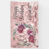 Elegant Pink Carnations 100th Birthday Party Spandoek (Verticaal)
