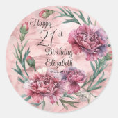Elegant Pink Carnations 21st Birthday Party  Ronde Sticker (Voorkant)