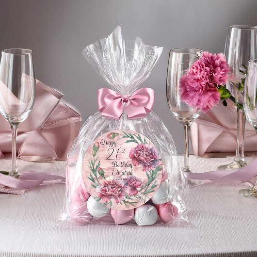Elegant Pink Carnations 21st Birthday Party  Ronde Sticker