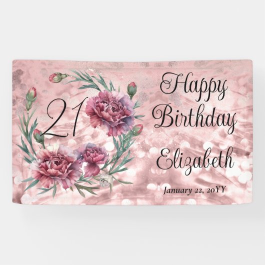Elegant Pink Carnations 21st Birthday Party  Spandoek (Horizontaal)