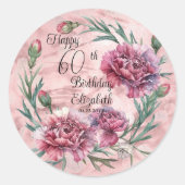 Elegant Pink Carnations 60th Birthday Party  Ronde Sticker (Voorkant)