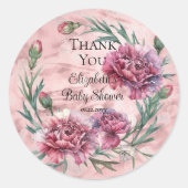 Elegant Pink Carnations Baby Shower Ronde Sticker (Voorkant)