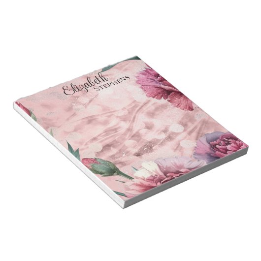 Elegant Pink Carnations Boho Floral - Name Notitieblok (Schuin)