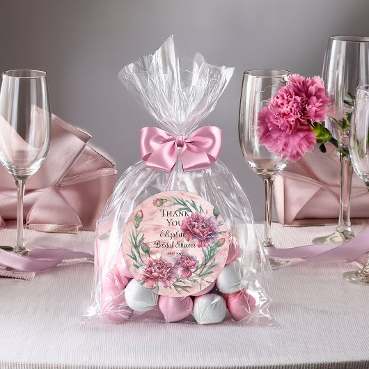 Elegant Pink Carnations Bridal Shower Ronde Sticker
