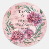 Elegant Pink Carnations Bridal Shower Ronde Sticker (Voorkant)