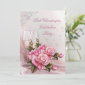 Elegant Pink Champagne Rozen Birthday Party Kaart (Staand voorkant)