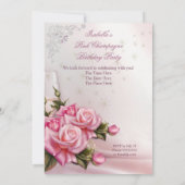 Elegant Pink Champagne Rozen Birthday Party Kaart (Achterkant)
