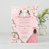 Elegant Pink Charro Quinceanera Floral Kaart (Staand voorkant)