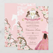 Elegant Pink Charro Quinceanera Floral Kaart (Voorkant / Achterkant)