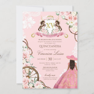 Elegant Pink Charro Quinceanera Floral Kaart