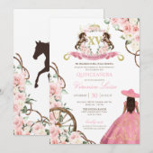 Elegant Pink Charro Quinceanera Floral Uitnodiging (Voorkant / Achterkant)