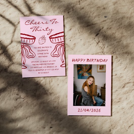Elegant Pink Cheers to Thirty Cocktail 30 Birthday Kaart