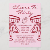 Elegant Pink Cheers to Thirty Cocktail 30 Birthday Kaart (Voorkant)