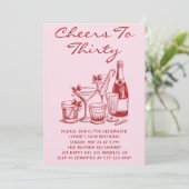 Elegant Pink Cheers to Thirty Cocktail Birthday Kaart (Staand voorkant)