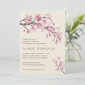 Elegant Pink Cherry Blossom Death Jubileum Kaart (Staand voorkant)