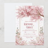 Elegant Pink Cherry Blossom Eucalyptus Gold Frame Kaart (Voorkant / Achterkant)