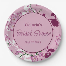 Elegant Pink Cherry Blossom Vrijgezellenfeest Papieren Bordje