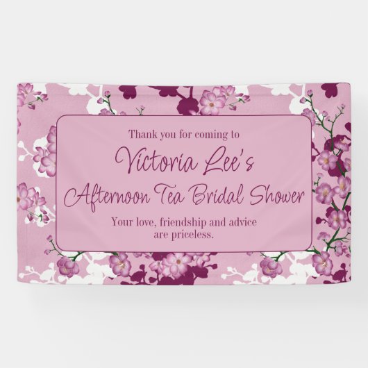 Elegant Pink Cherry Blossom Vrijgezellenfeest Spandoek (Horizontaal)