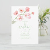 Elegant Pink Cherry Blossom Watercolor Wedding  Kaart (Staand voorkant)