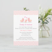 Elegant Pink Chevron Cute Bird Baby shower Kaart (Staand voorkant)