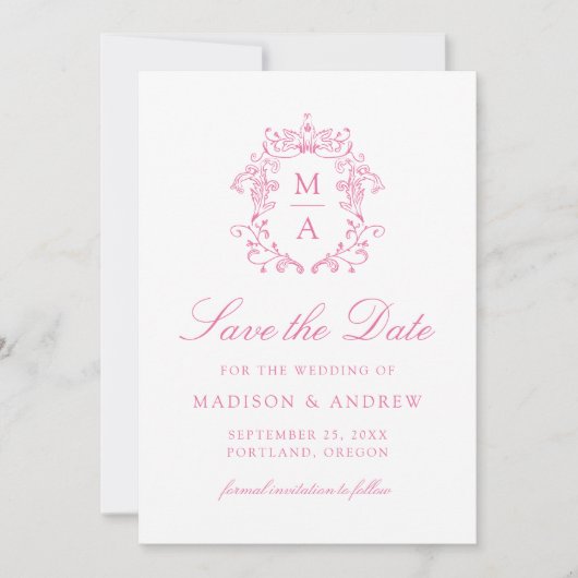 Elegant Pink Chinoiserie Floral QR Code Wedding Save The Date (Voorkant)