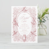 Elegant Pink Chinoiserie Nature Birds Bridal Tea Kaart (Staand voorkant)