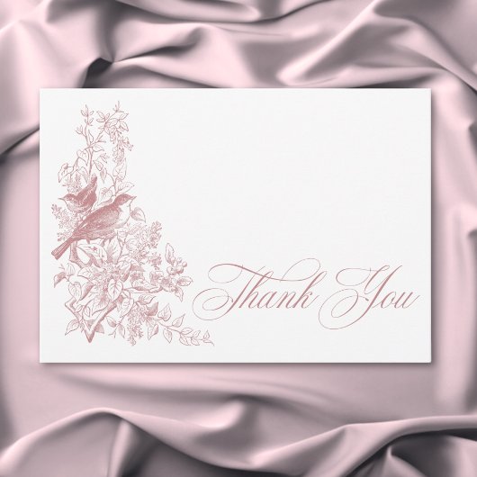 Elegant Pink Chinoiserie Nature & Birds Wedding Bedankkaart