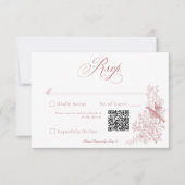 Elegant Pink Chinoiserie Nature & Birds Wedding QR RSVP Kaartje (Voorkant)